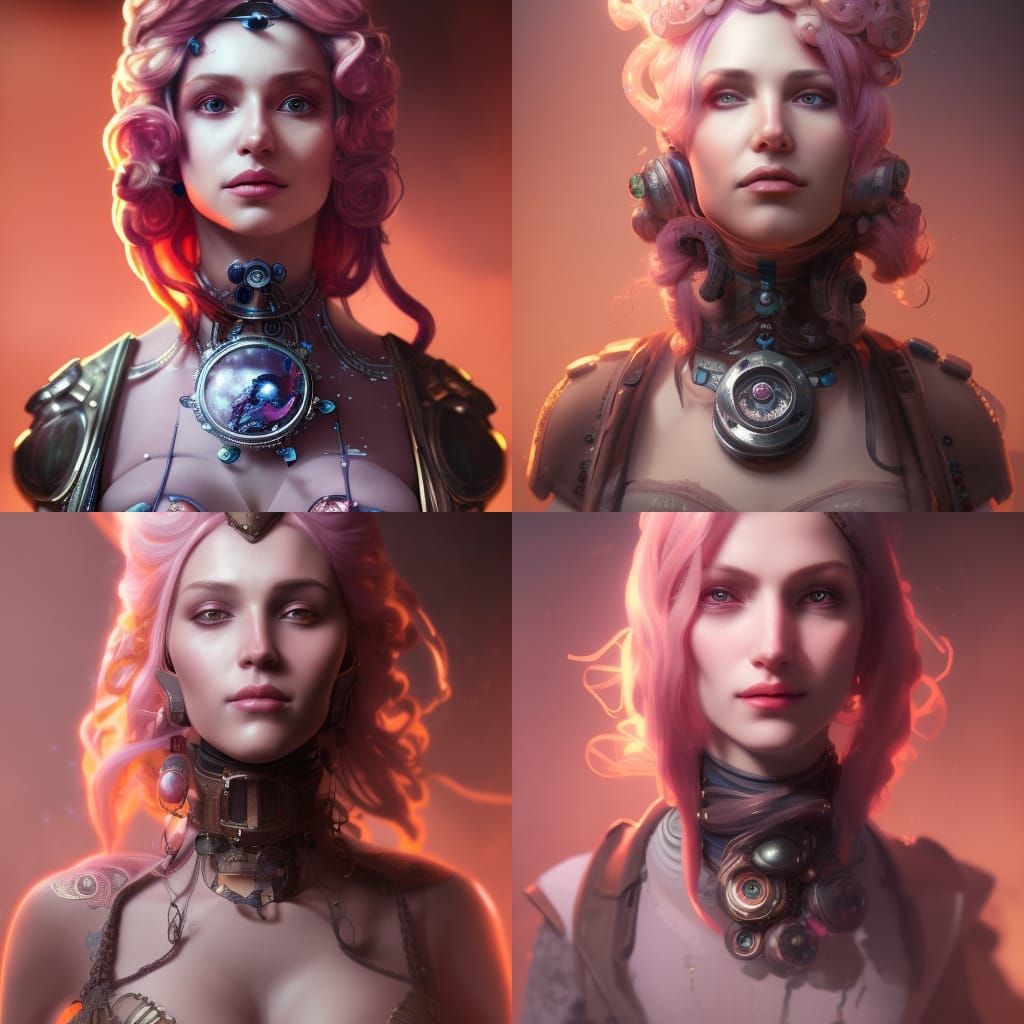 Steampunk Woman with Octopus Armor, Alphonse Mucha Style