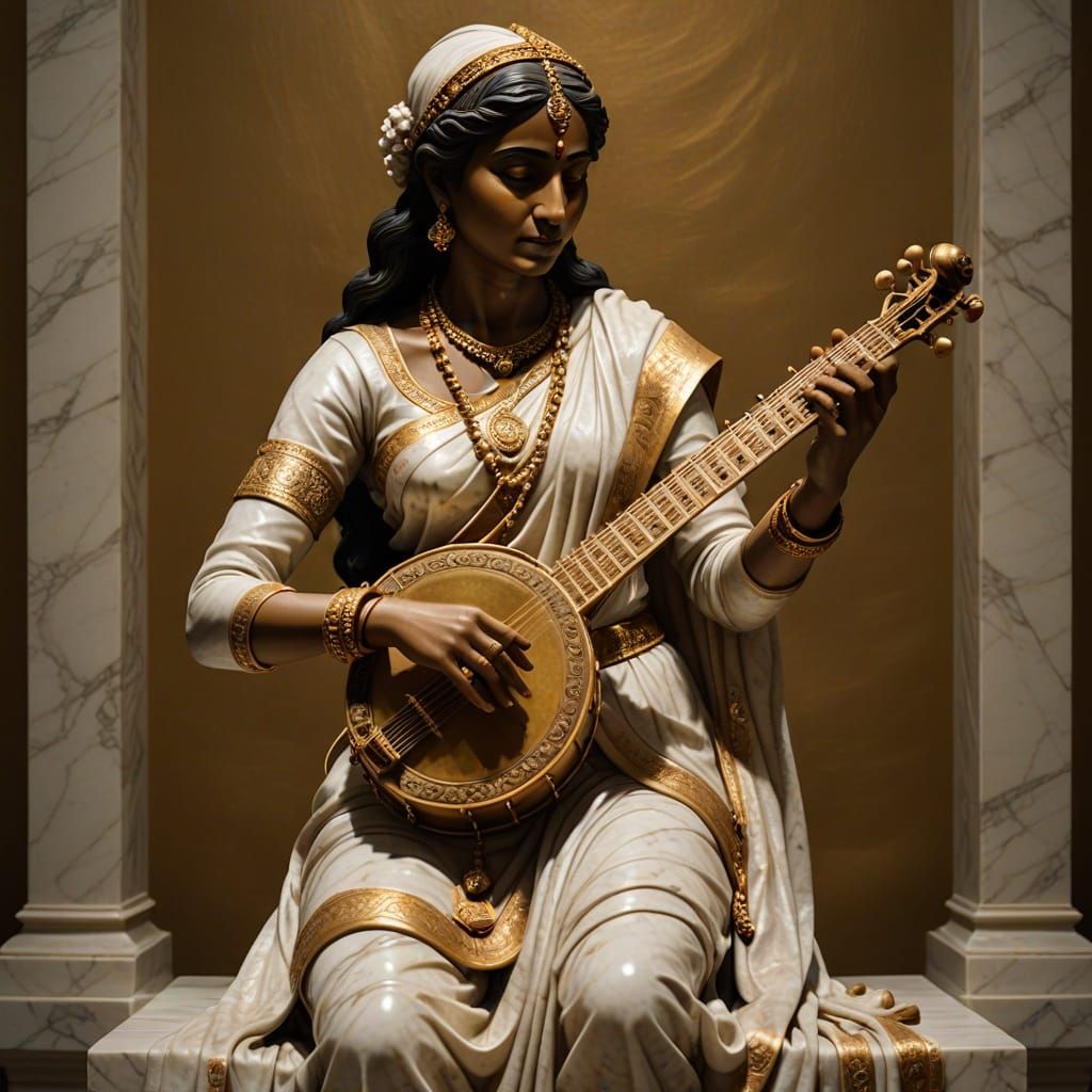Baroque Marble Sculpture of Indian Musician