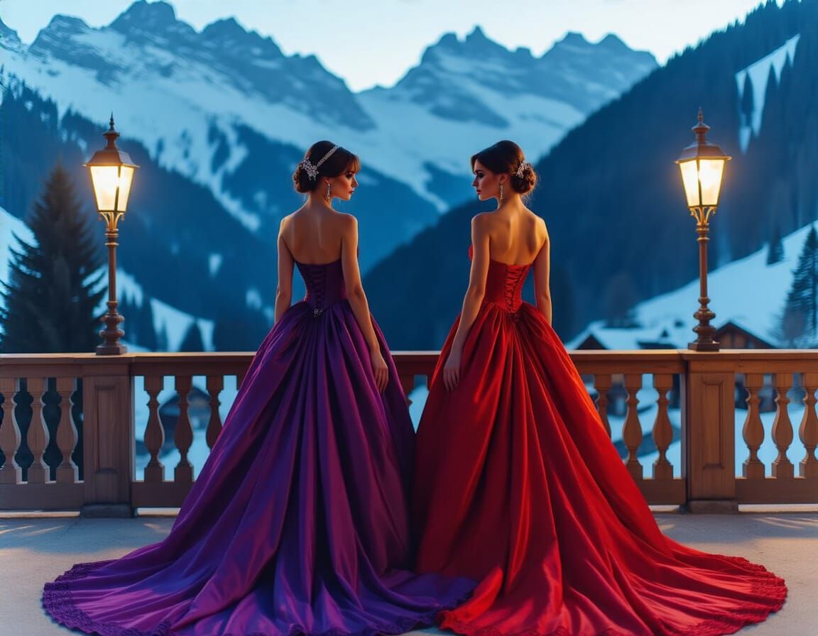 Elegant Twins at Alpine Masquerade Ball