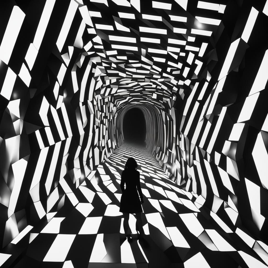 Infinite Corridor: Woman's Silhouette in Black and White