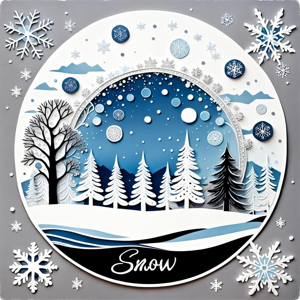 Vintage Snow Scene with Wireframe Border