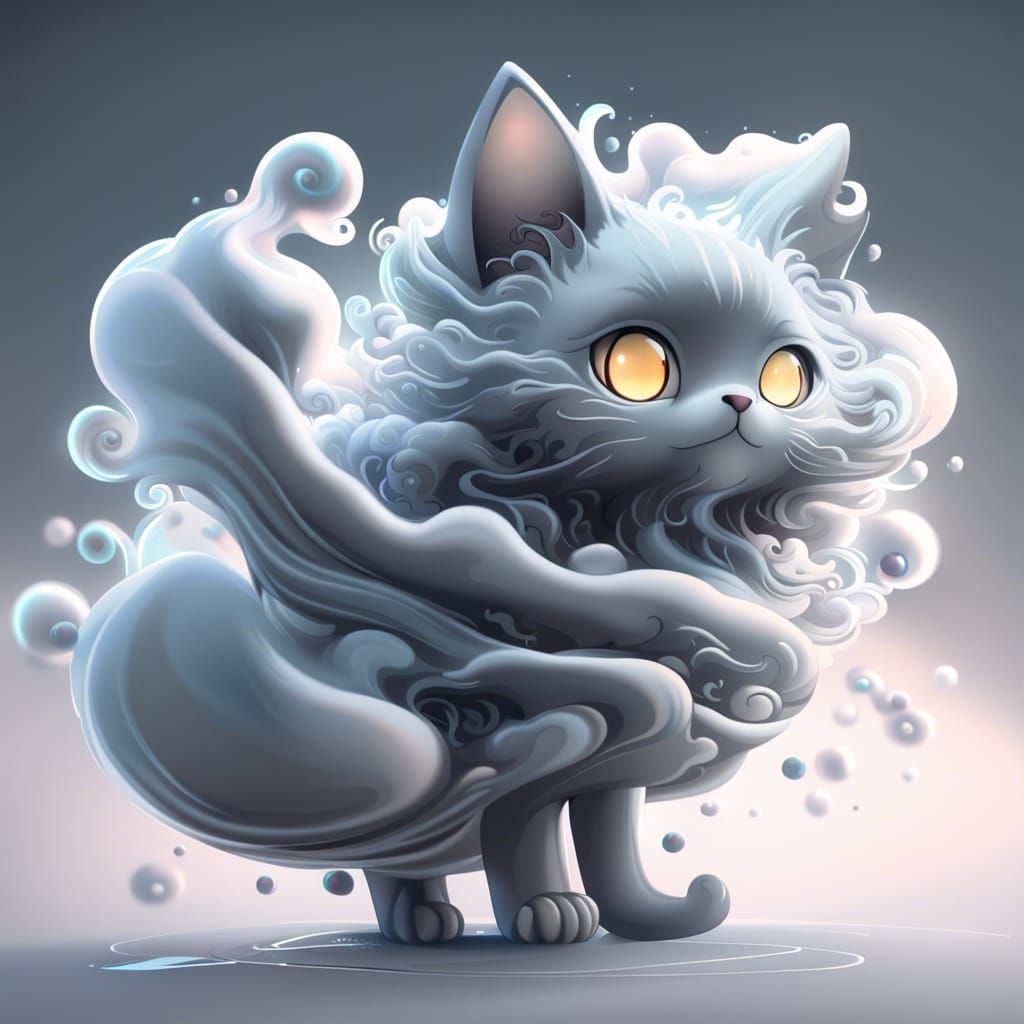 Anime Cloud Cat Concept Art in Hyperrealism