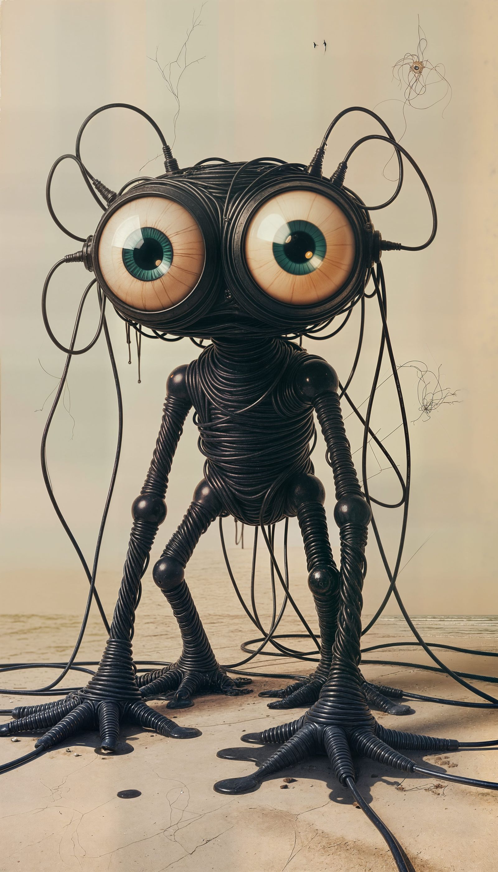 Bizarre Cord Creature with Bulging Eyes in Vintage Photo Sty...