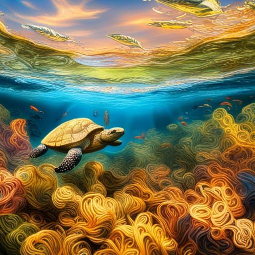 Ocean Tortoise in Hyperrealistic Splash Art Style