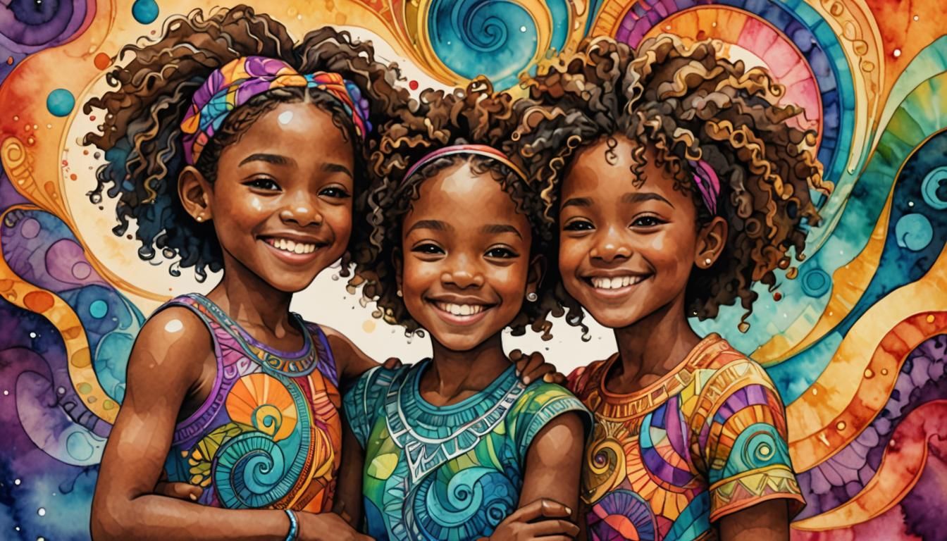 Joyful Siblings Portrait in Watercolor Style