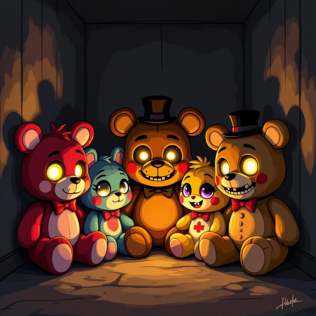 Haunted Five Nights at Freddy's Plushies in Eerie Room