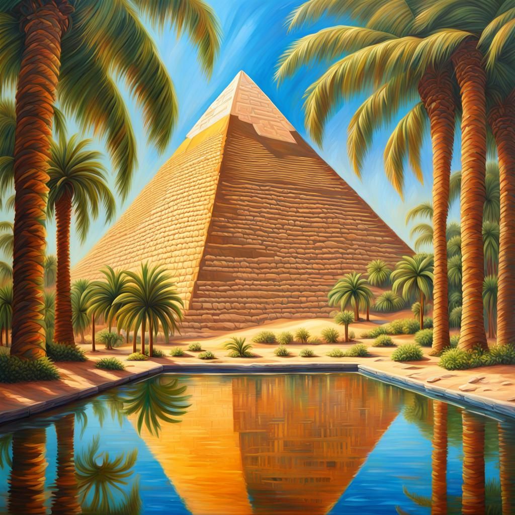 Egyptian Pyramid of Giza in Lush Oil Painting
