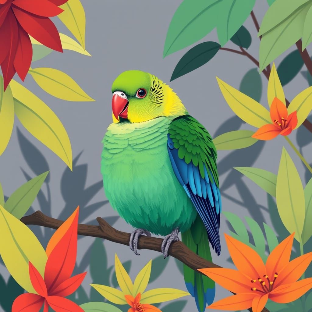 Vibrant Parakeet in Geometric Digital Art Style