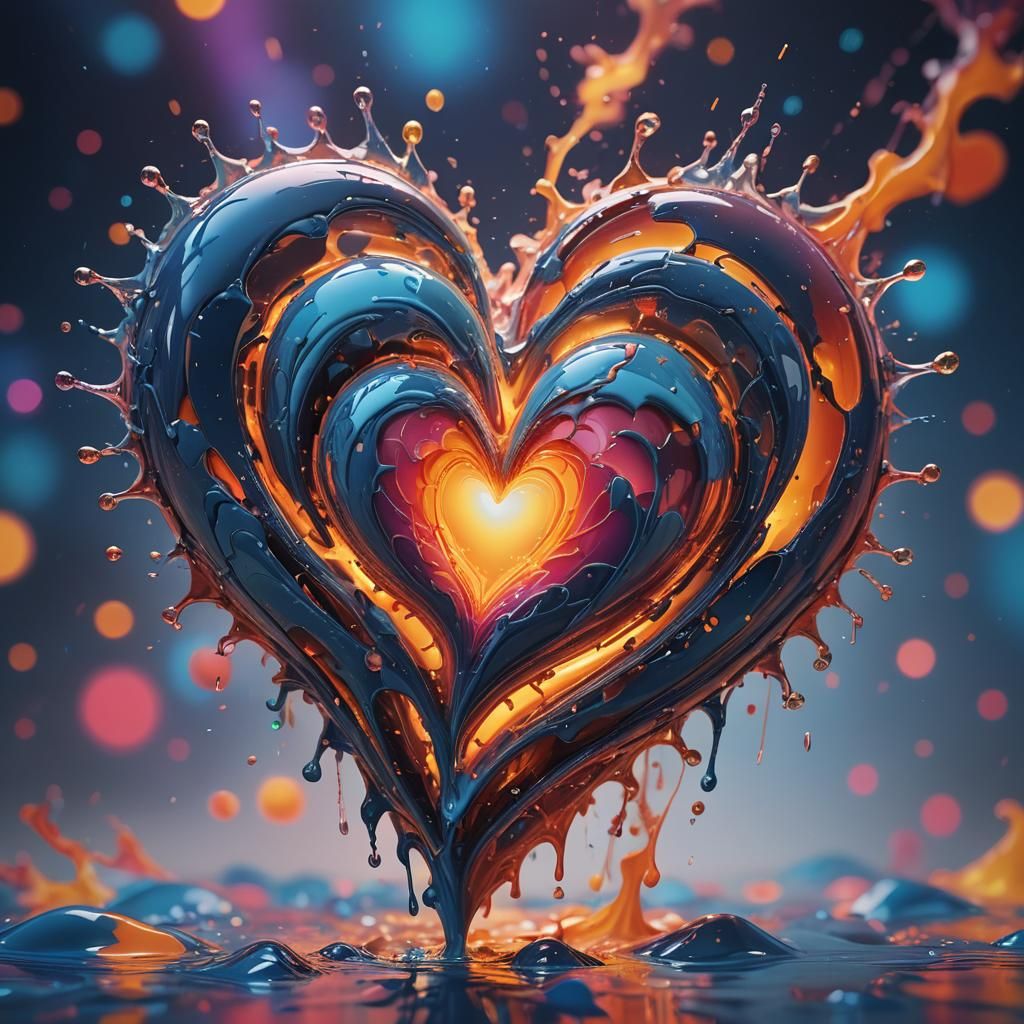 Luminous Ceramic Blue Heart in Splash Art Style