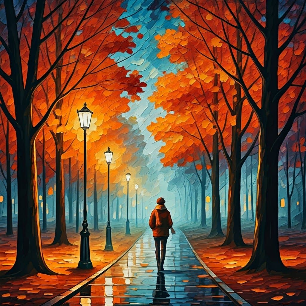 Autumn Evening Stroll in Vibrant Impressionist Colors