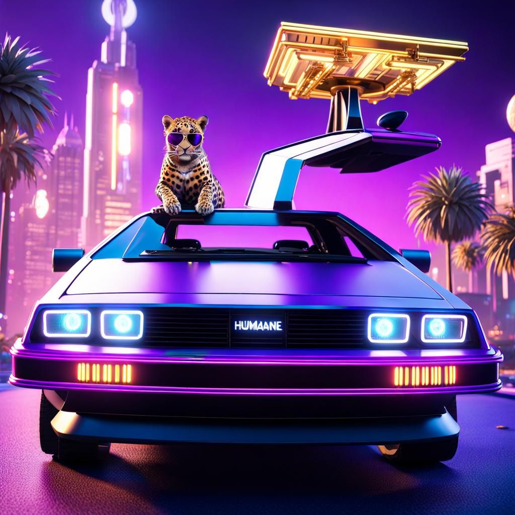 Leopard Humanoid in Witch Hat Beside Delorean