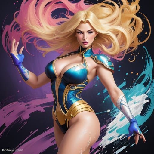 Blonde Pin-Up Woman with Vibrant Aura