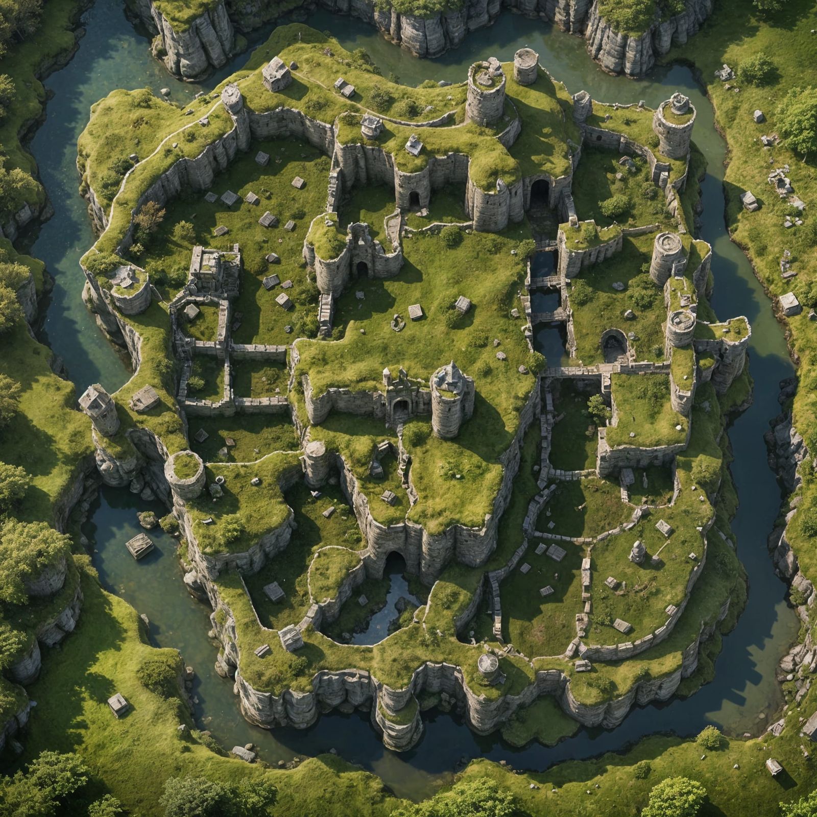 Top-Down Battle Map of Mossy Stone Fort