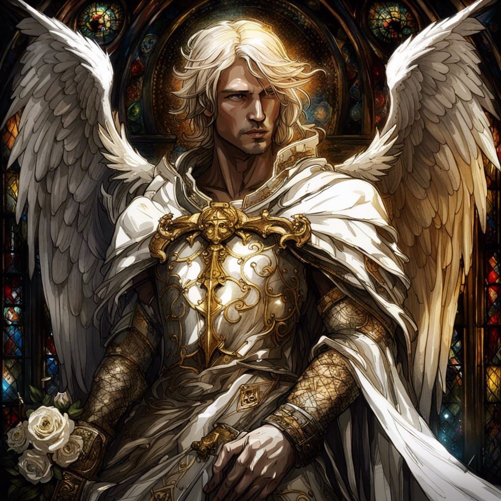 Gothic Angel in White Knight Armor