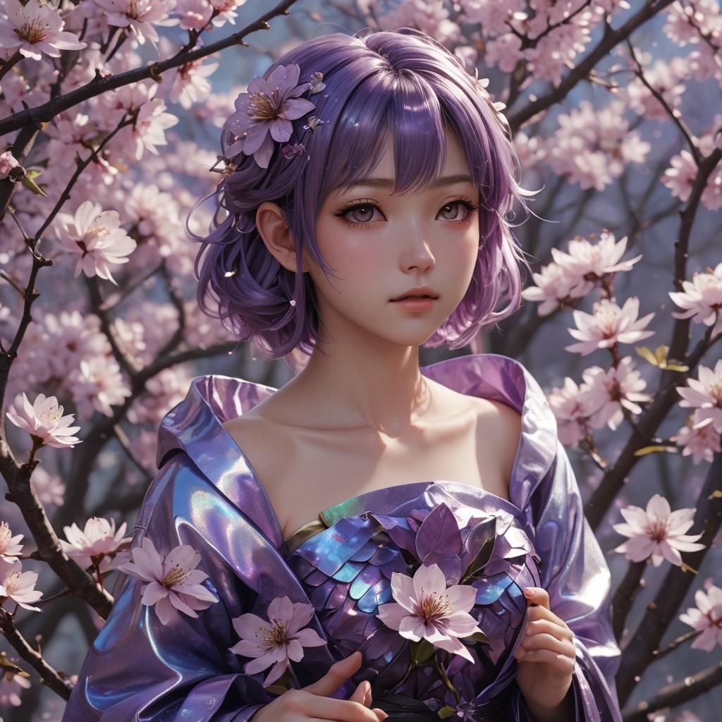 Iridescent Sakura Flower in 3D Anime Style