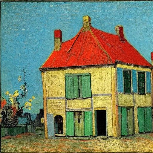 Rainbow House in Abstract Expressionist Style