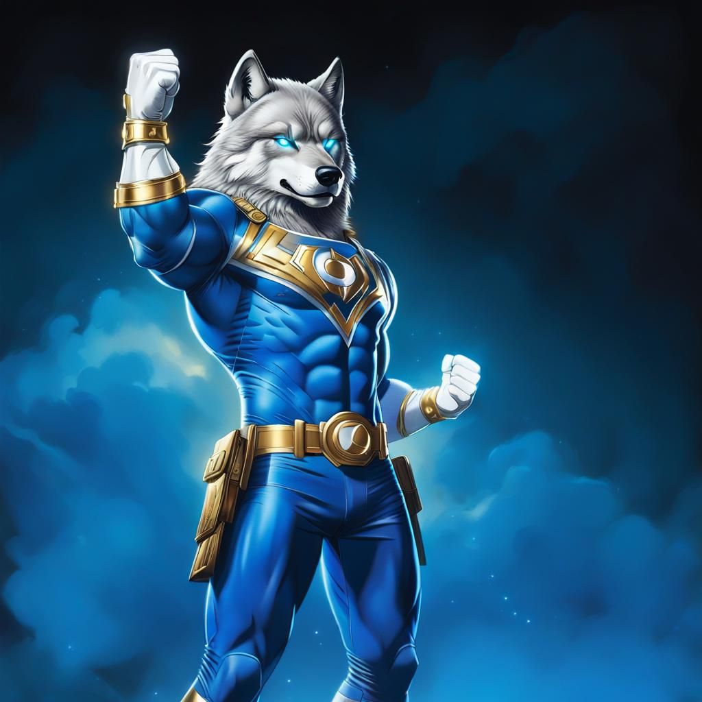 Muscular Wolf Superhero in Comic Book Style