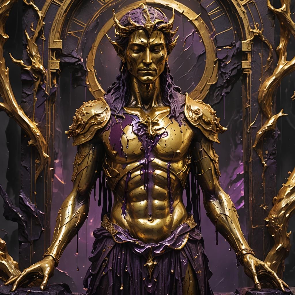 Golden Lava God Statue with Purple Blood
