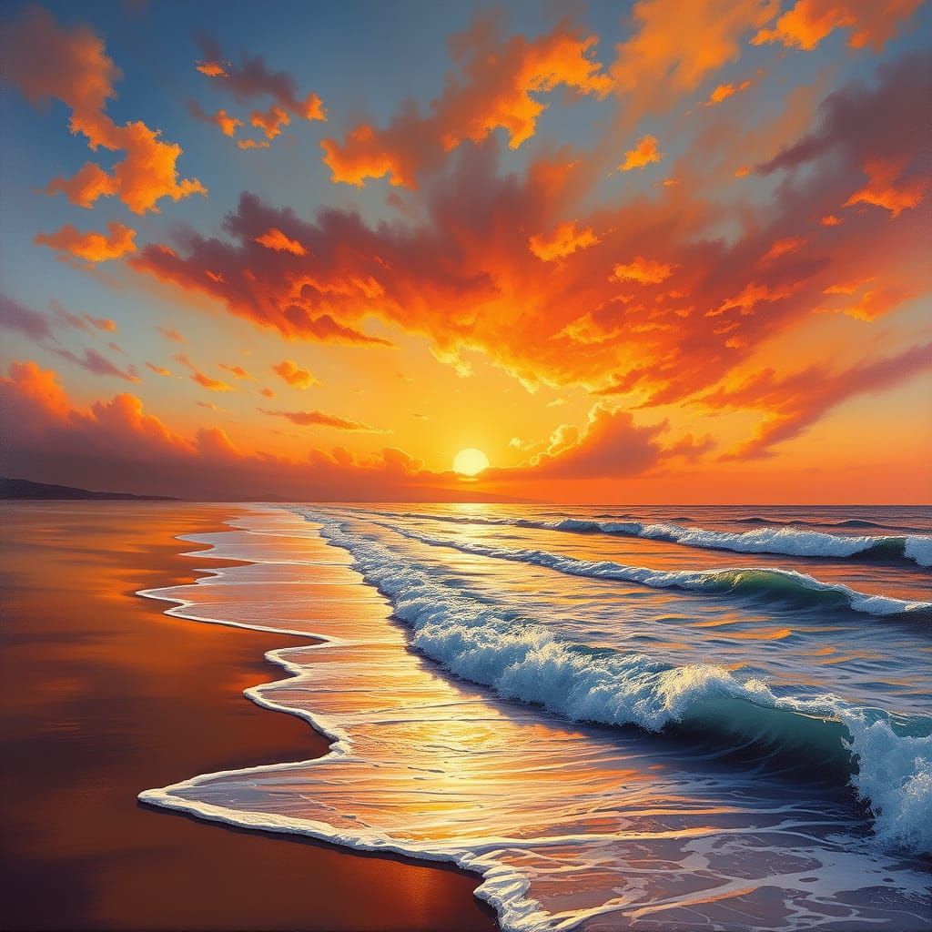 Majestic Sunrise Over Long Beach Shoreline