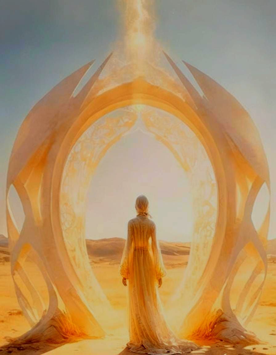 Misty Female Figure in Oval Gate