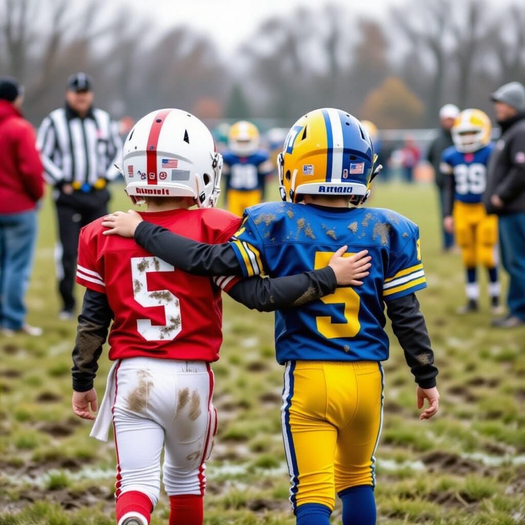 Football Teammates: Impressionistic Post-Game camaraderie