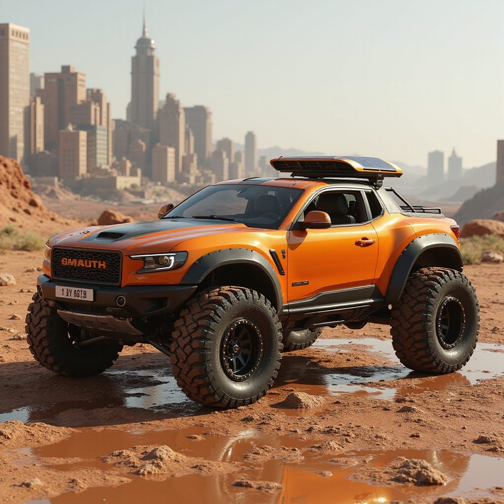 Rugged Sci-Fi Mars Rover in Futuristic City