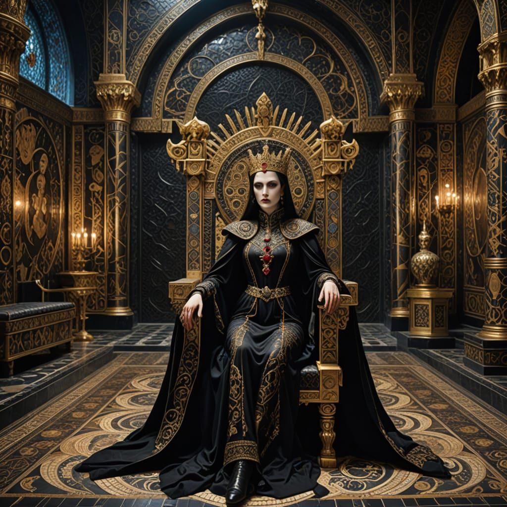 Regal Vampire Queen in Byzantine Art Deco Splendor