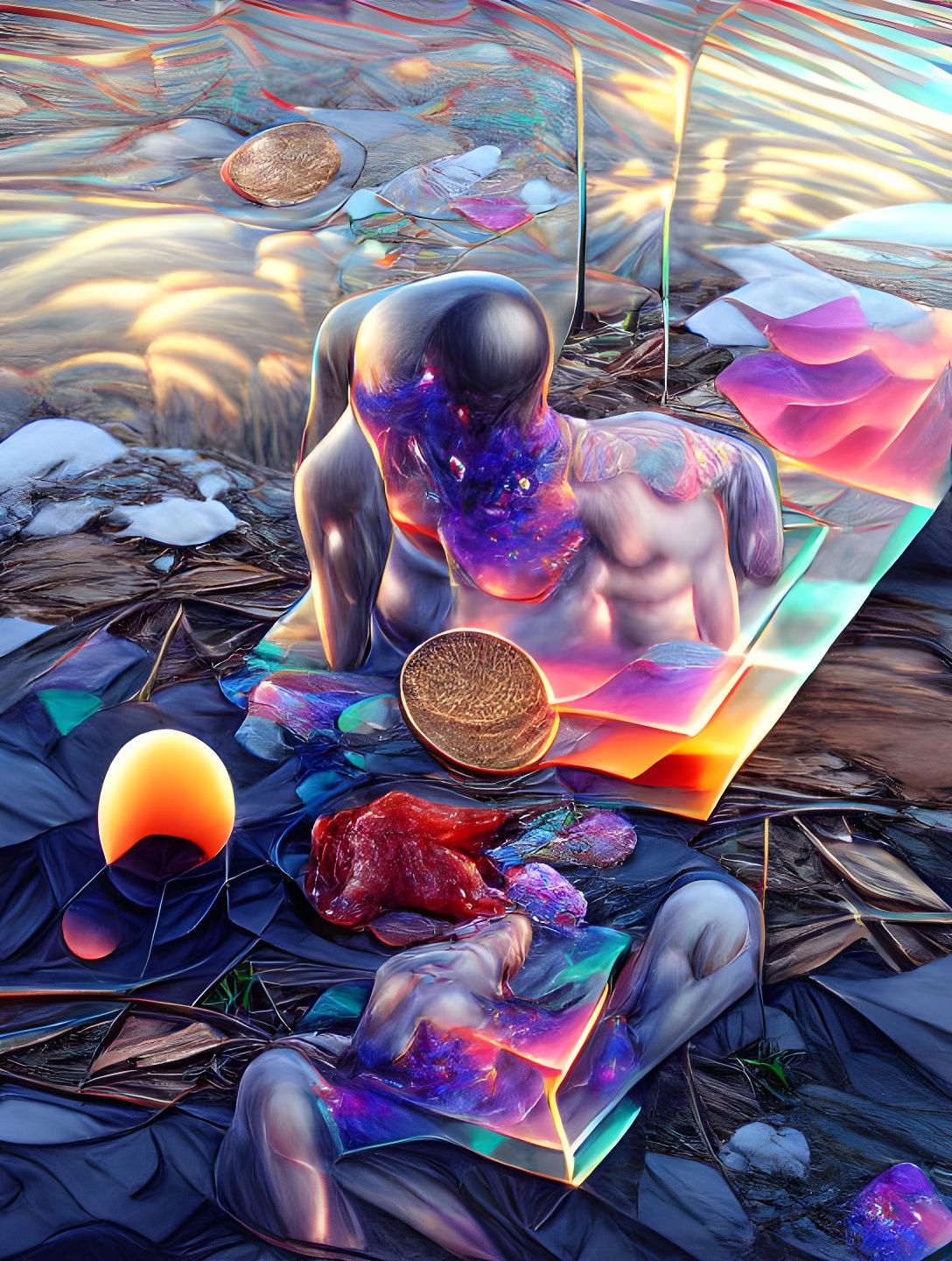Astral Sunrise: Holographic Cosmic Illustration in Mixed Med...