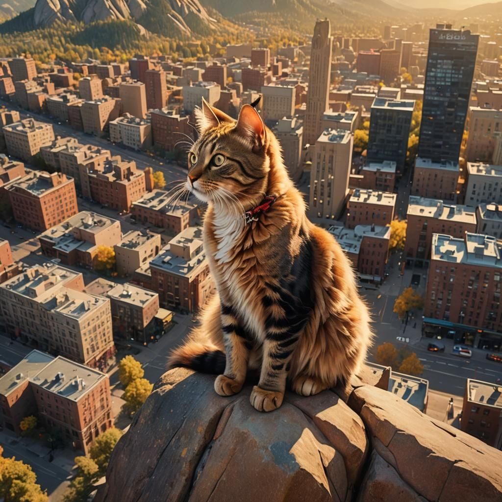 Cat on Boulder Flatiron: Fantasy Matte Painting