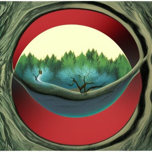 Warped Yin Yang Symbol with Flowing Trees