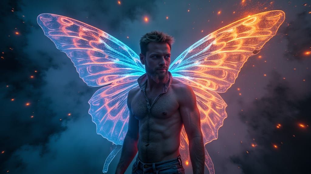 Man as Butterfly with Intricate Wings