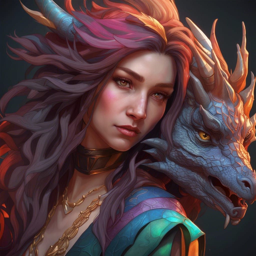 Detailed Dragon Witch Portrait in Art Nouveau Style