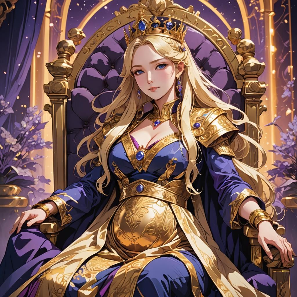 Pregnant Empress: Vibrant Anime Cel-Shaded Portrait