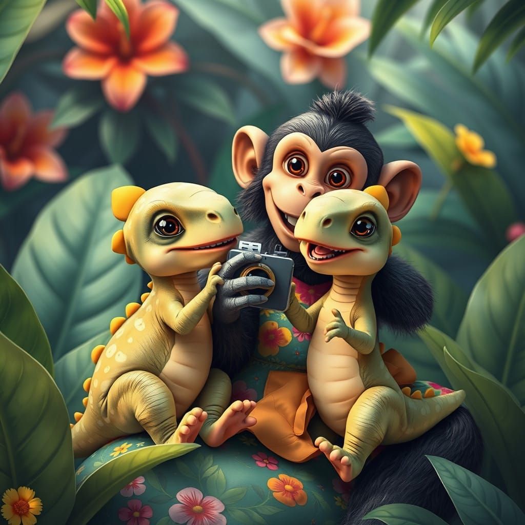 Delightful Twin Dinosaur Babies Snap Selfies with Joyful Mon...