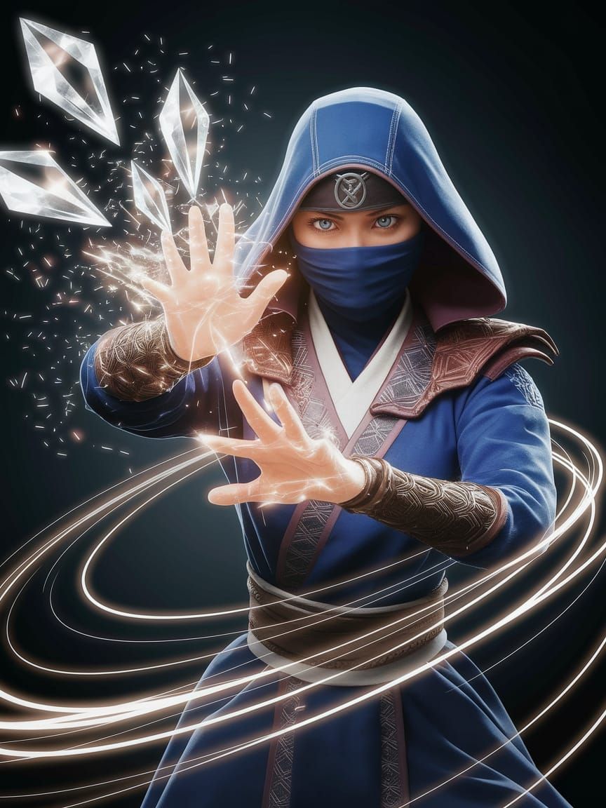 Mystical Kunoichi Conjures Energy Shuriken in Fantasy Style