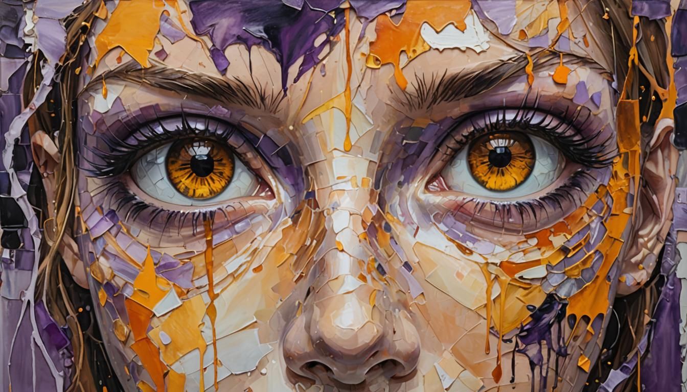 Poignant Hazel Eyes Portrait in Impasto Style