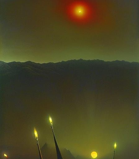 Beksiński Style: Black Hole Over Post-Apocalyptic World