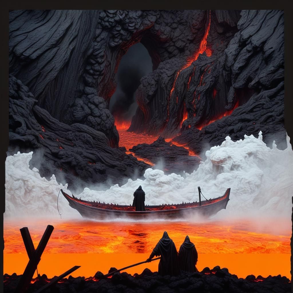 Eerie Boat of Lost Souls: Digital Watercolor Art