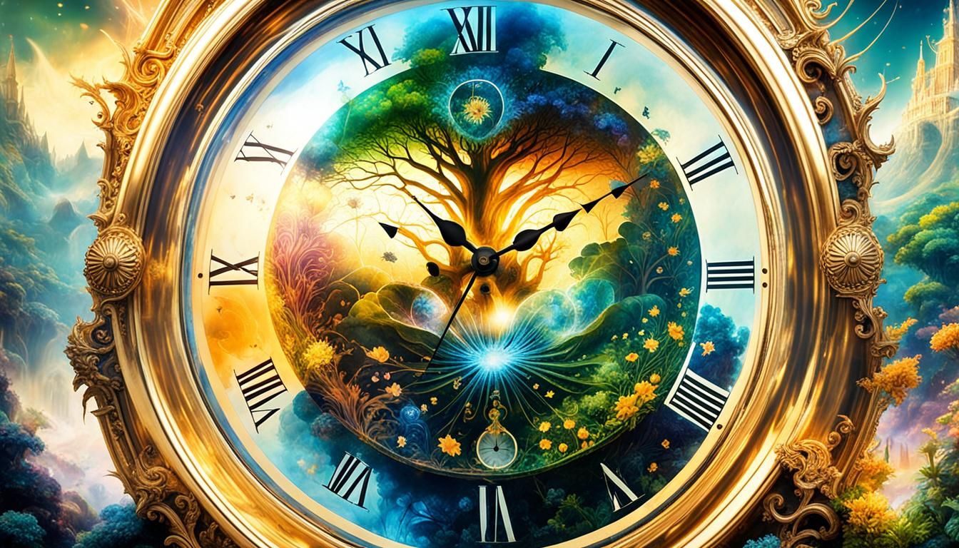 Mystical Double Exposure Fantasy Clock in High Resolution