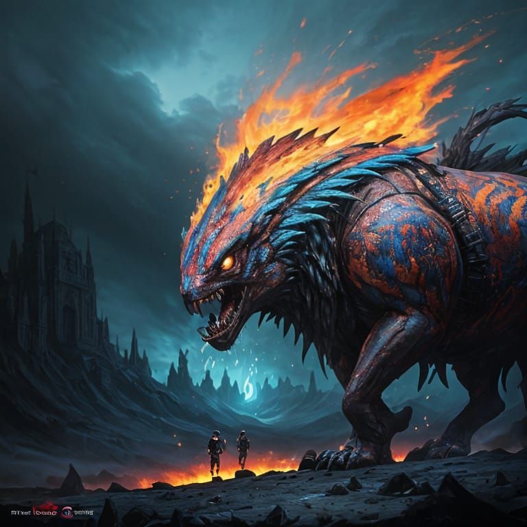 Epic Flaming Landscape in High Fantasy Style