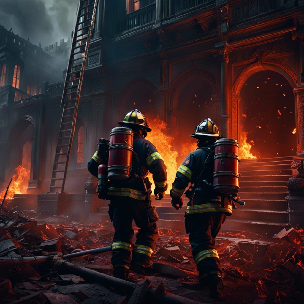 Firefighters Rescue People from Burning Building