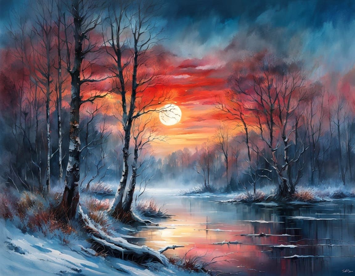 Winter Sunrise Symphony: Golden Silence Awakens