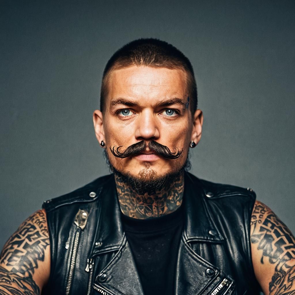 Biker Portrait with Tattoos in Cinematic Style