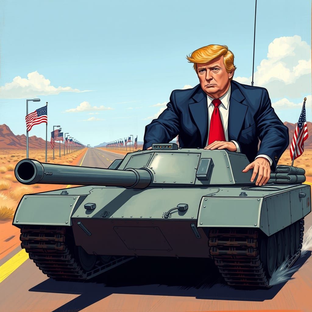 Trump in a Dynamic Comic Book Tank