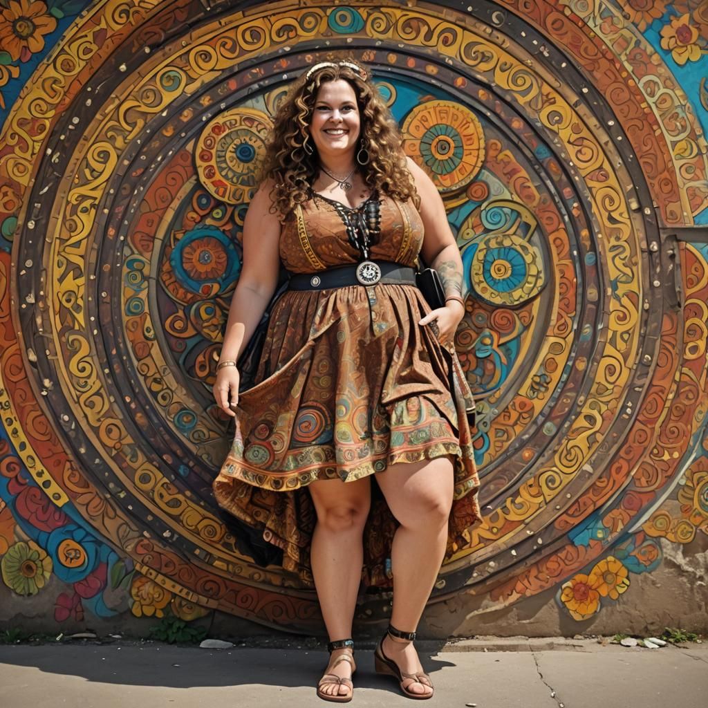 Curvy Hippie Girl in 60s Style