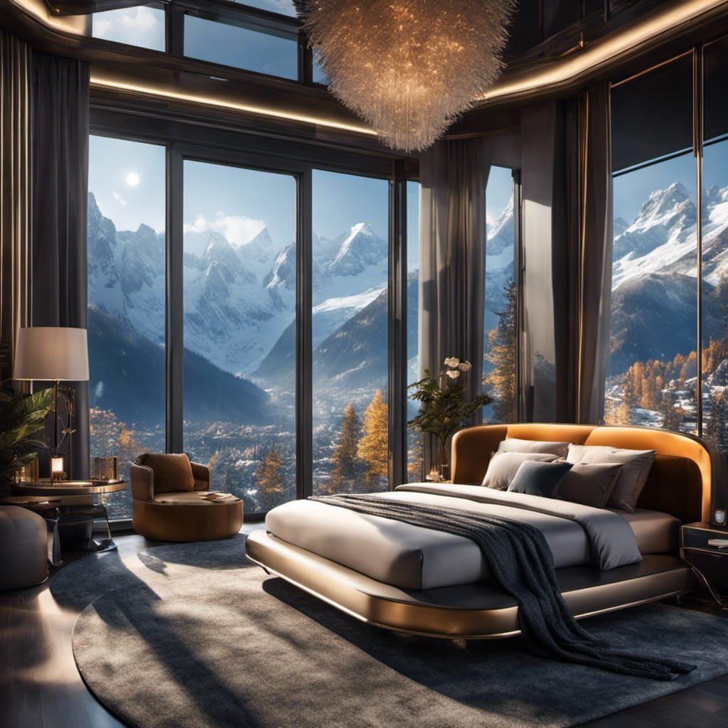 Art Deco Bedroom Overlooking Swiss Alps