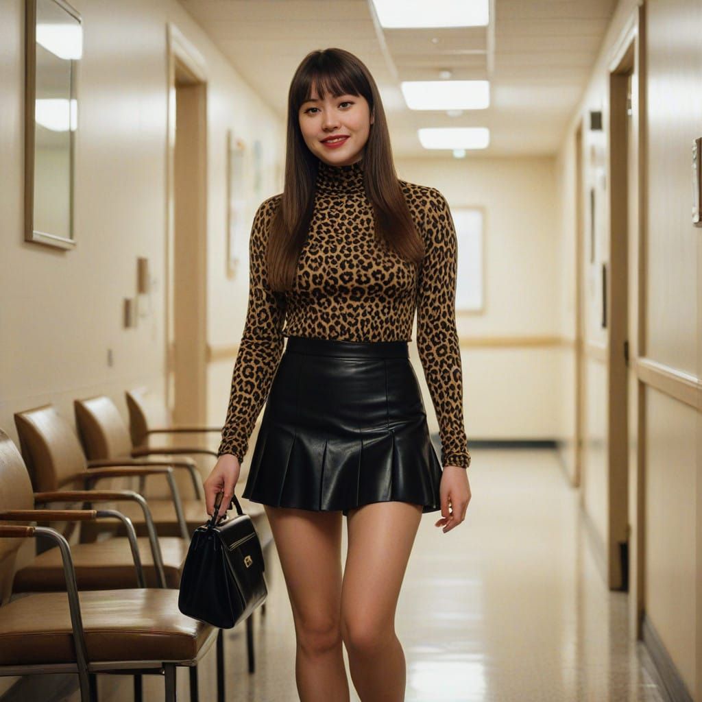 Confident Teenage Girl Walks Through Medical Center in 35mm...