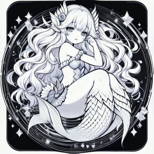 Mermaid Princess Coloring Page Line Art
