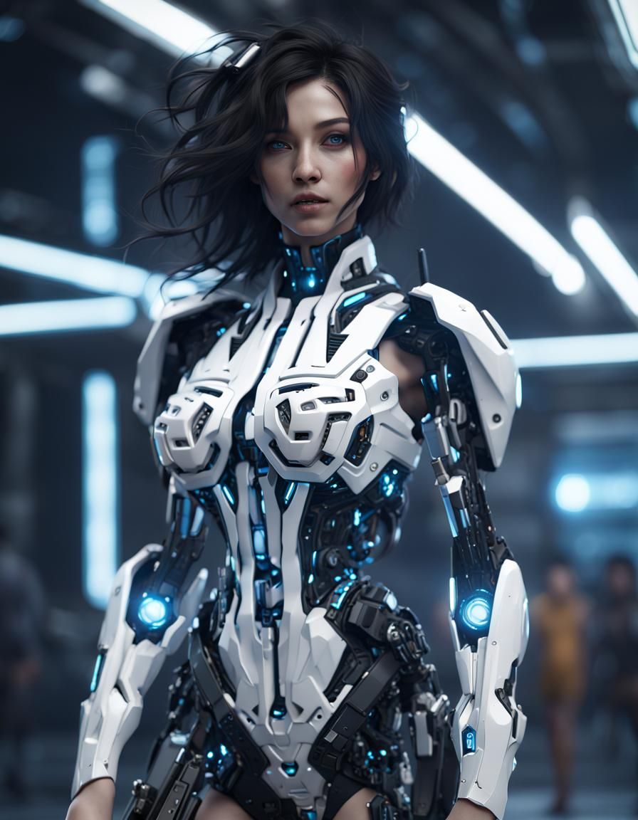 Futuristic Woman with Mech Details in Sci-Fi Style