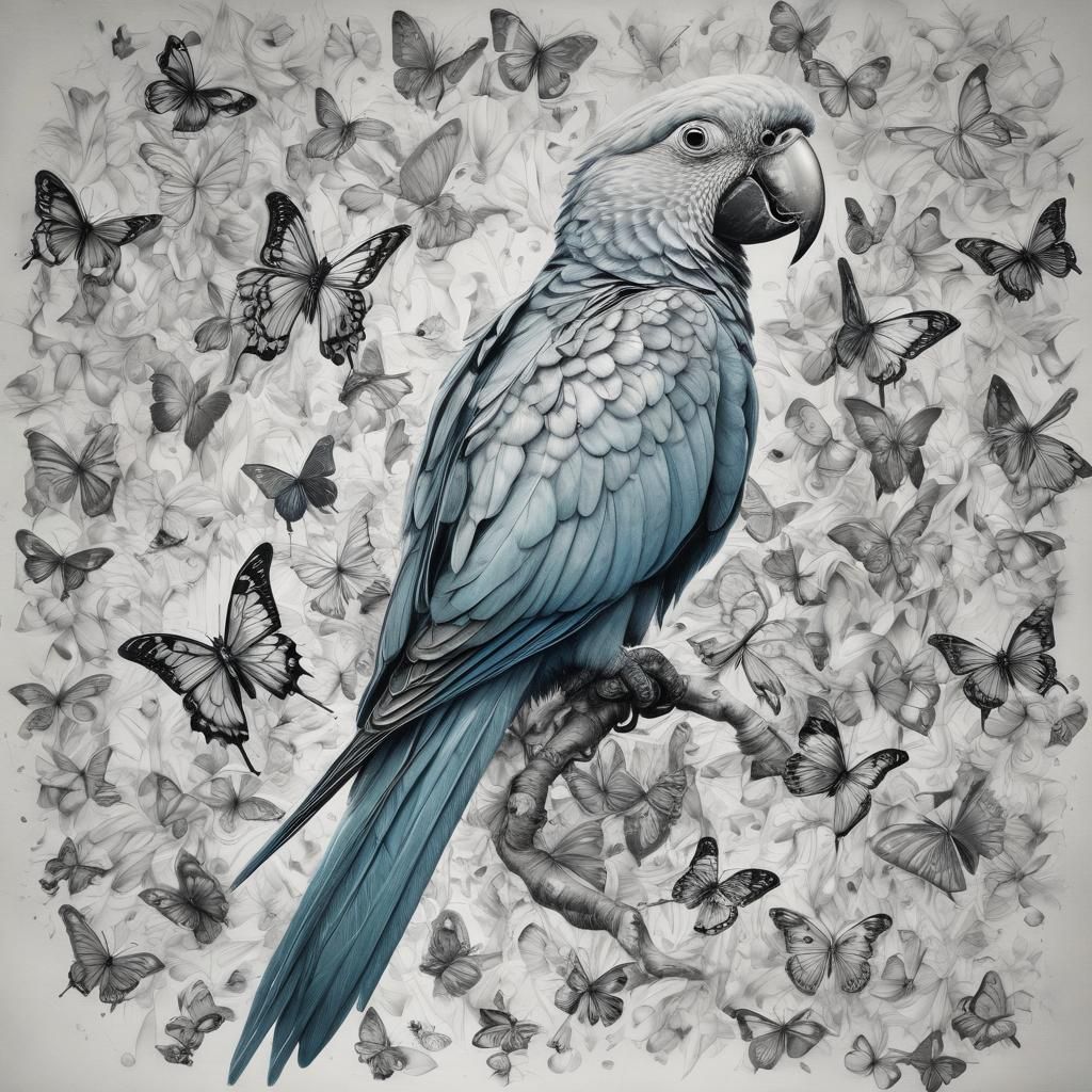 Parrot Metamorphosis: A Detailed Pencil Butterfly Drawing